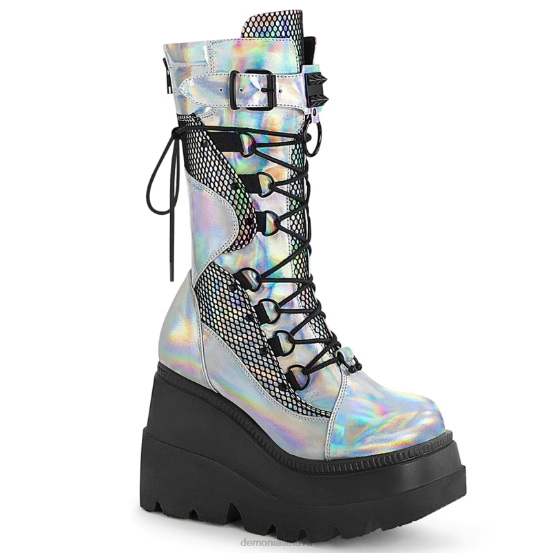 kratytuvas-70 Demonia XDP21301 sidabrinis holas. veganiškas odinis juodas tinklelis